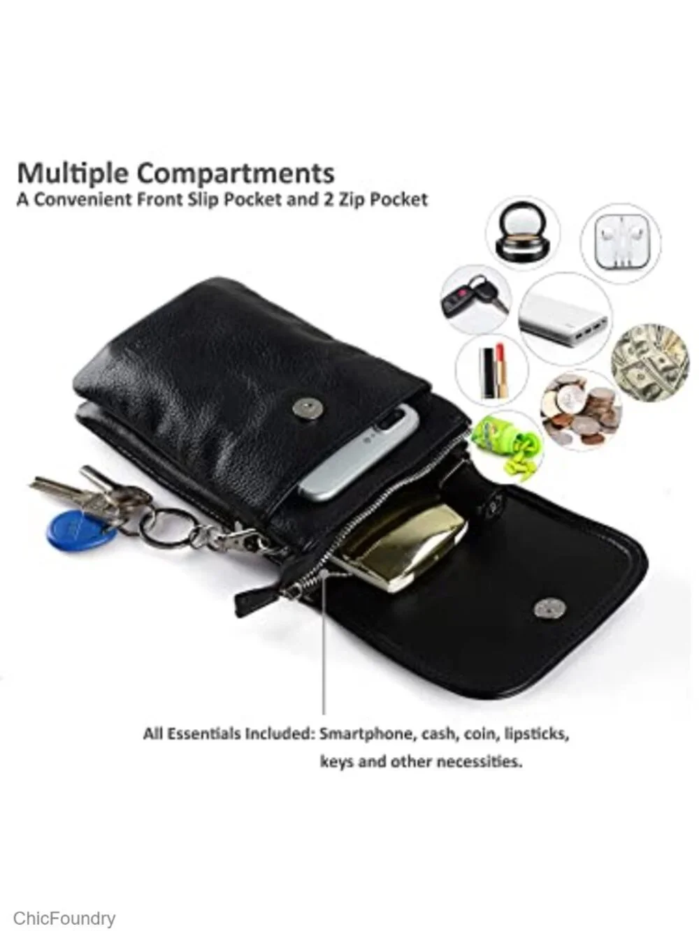 Genuine Leather Small Crossbody Bag Cell Phone Purse Hands-Free